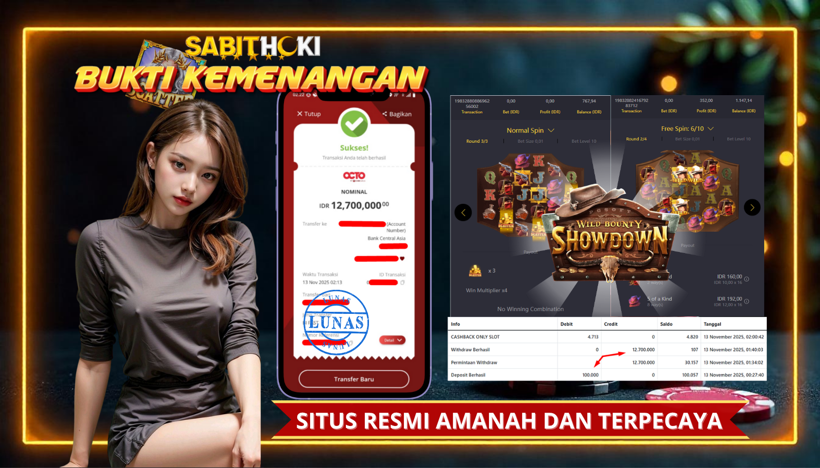 SELAMAT KEPADA MEMBER SETIA SABITHOKI YANG BERHASIL JACKPOT DI PERMAINAN WILD BOUNTY